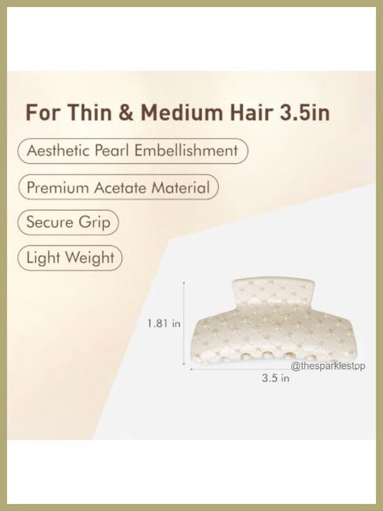 Acetate Rectangle Hair Claw Clip with Pearl Beads - Secure Grip for Thin & main image 4